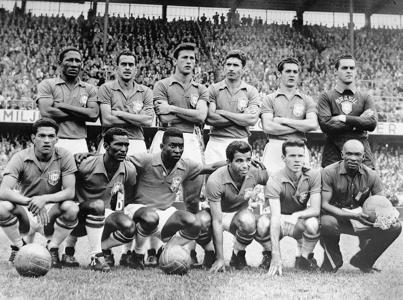 El once de Brasil en la final de 1958 ante Suecia.